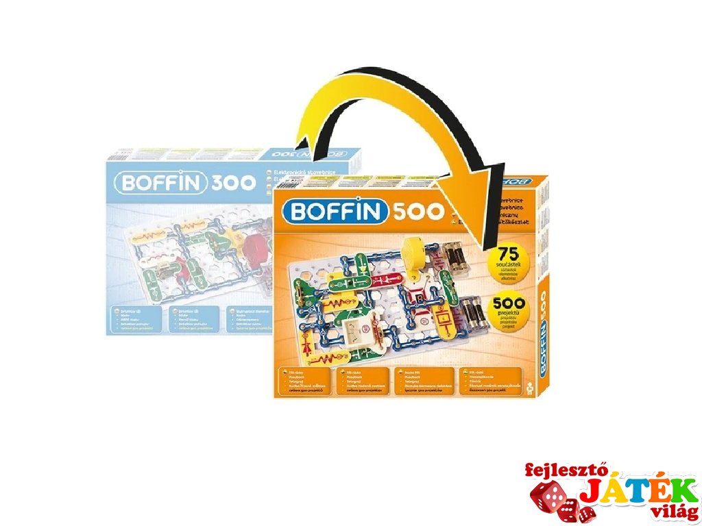 Boffin 300 - Boffin 500 bővítő készlet, elektromos kísérletező készlet (75 alkatrész, tudományos játék, 7-12 év)