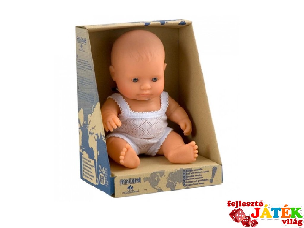 Európai lány baba, 21 cm (miniland, Newborn baby doll european girl, babajáték, 3-8 év)