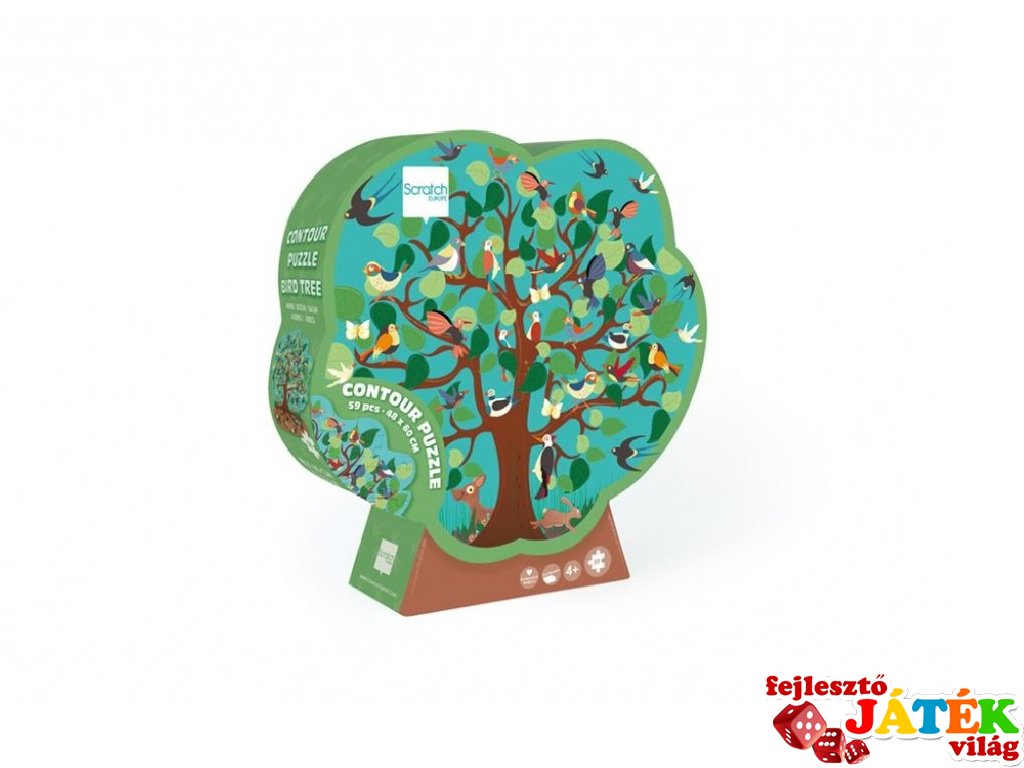 Formadobozos puzzle Madarak a fán, 59 db-os kirakó (Scratch, 4-8 év)