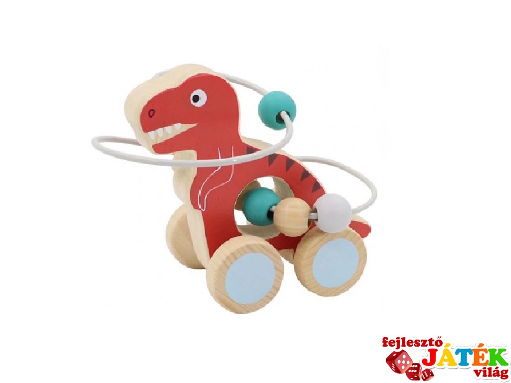 Gurulós golyóvezető T-Rex, fa készségfejlesztő bébijáték (FK6189-B, 1-3 év)