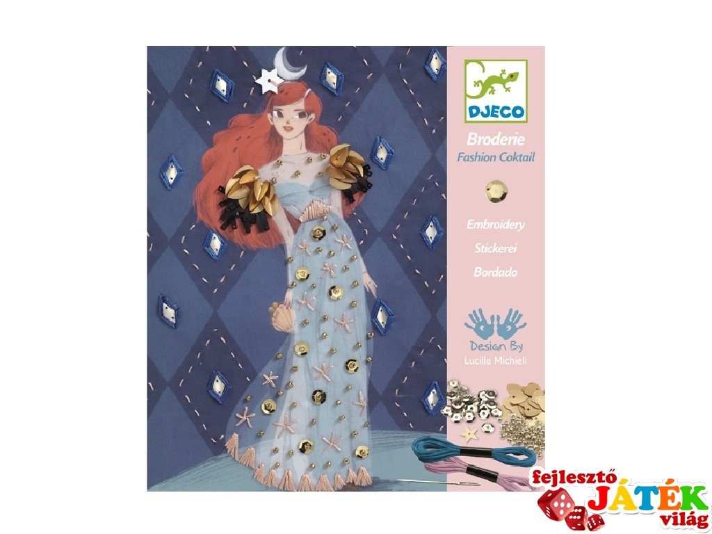 Hímző készlet, Fashion cocktail (Djeco, 9844, kreatív képkészítő, 8-14 év)