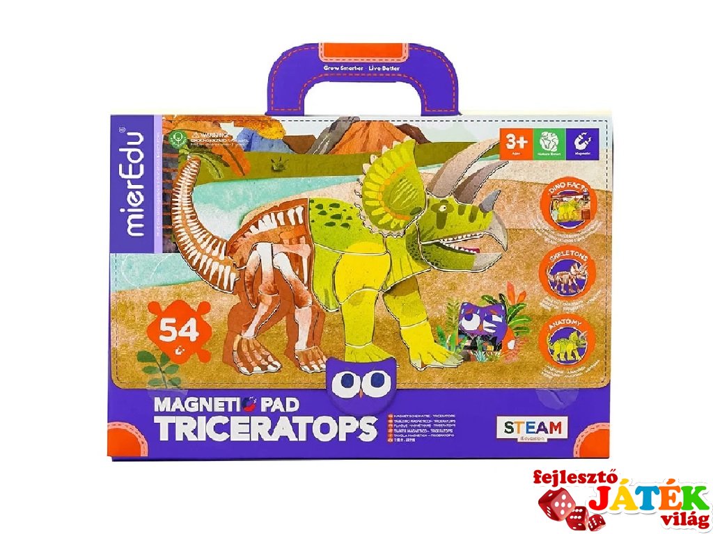 Hordozható mágneses tábla Triceratops, kreatív játék (MierEdu, 3-6 év)