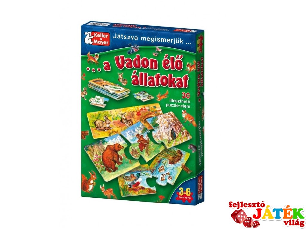 Játszva megismerjük a vadállatokat (Keller & Mayer, beszéltetős, 10 féle, 3 db-os párosító puzzle, 3-5 év)