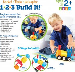 1-2-3 Build It Járművek, 17 db-os Learning Resources STEM építőjáték (2859, 2-5 év)