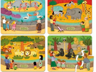 4 puzzle fából, Állatkert (Vilac, 2642, 4 x 6 db-os puzzle, 2-4 év)