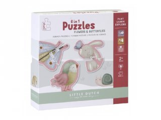 6 in 1 kirakó Virágok és Pillangók, Little Dutch bébi puzzle (LD4760, 2-4 év)