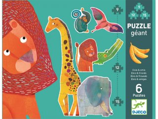  Óriás puzzle, Afrikai állatok (Djeco, 7146, vegyes darabszámú kirakó, 3-6 év)