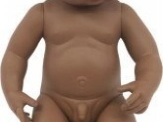 Afrikai fiú baba hajjal, 38 cm (miniland, baby doll african boy, babajáték, 3-8 év)