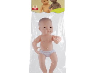 Ázsiai fiú baba haj nélkül, 40 cm (miniland, newborn asian baby boy, babajáték, 3-8 év)