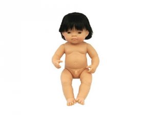Ázsiai fiú baba hajjal, 38 cm (miniland, baby doll asian boy, babajáték, 3-8 év)