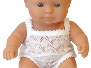 Európai fiú baba, 21 cm (miniland, Newborn baby doll european boy, babajáték, 3-8 év)