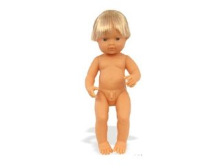 Európai fiú baba hajjal, 38 cm (miniland, Baby doll eruopean boy, babajáték, 3-8 év)