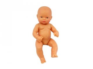 Európai lány baba haj nélkül, 32 cm (miniland, Newborn baby doll european girl, babajáték, 3-8 év)