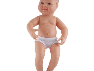 Európai lány baba haj nélkül, 40 cm (miniland, Newborn white baby girl, babajáték, 3-8 év)