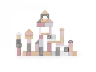 Fa építőkocka készlet Rózsaszín, 50 db-os készségfejlesztő játék (Label, 25347, 1-5 év)