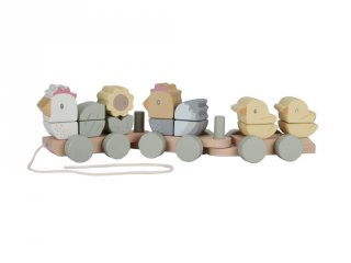 Fa játékvonat Tyúkanyó és csibéi, Little Dutch készségfejlesztő bébijáték (7135, 1-3 év)