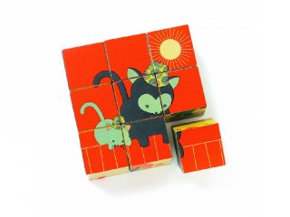 Fa kocka kirakó Cicák, Djeco 6 féle, 9 db-os puzzle - 1952 (2-5 év)