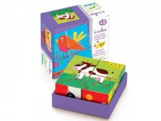 Fa kocka kirakó, Háziállatok (Djeco, 1900, 6 féle, 4 db-os puzzle, 1-5 év)