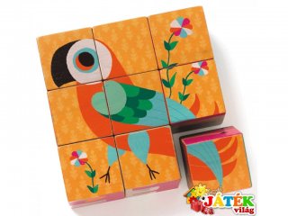 Fa kocka kirakó, Vadállatok (Djeco, 1951, 6 féle 9 db-os puzzle, 2-6 év)