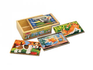 Fa puzzle készlet kis kedvencek, Melissa&Doug 4x12 darabos kirakó (2-5 év)