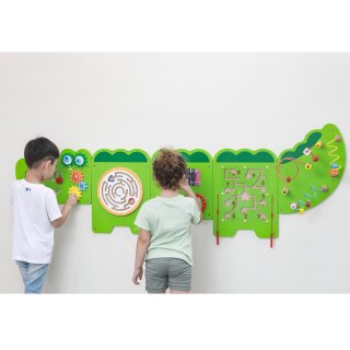 Falra szerelhető matatófal, logikai játék fából, Krokodil 187x61 cm (FK4191, 1,5-5 év)