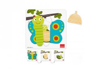 Fejlődés puzzle pillangó, 8 db-os fa készségfejlesztő játék (53121, Goula, 2-4 év)