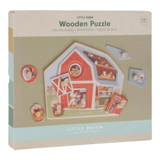 Fogantyús formaberakó puzzle Little Farm, Little Dutch fa készségfejlesztő játék (7158, 1-3 év)