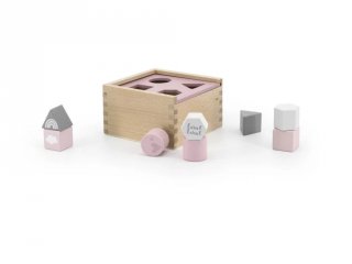 Formabedobó kocka rózsaszín, fa készségfejlesztő játék (Label, 25040, 1-3 év)