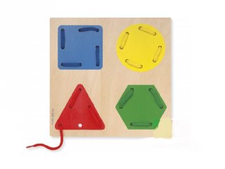 Fűzős tábla Formák, fa készségfejlesztő játék (55016 Goula, 3-6 év)