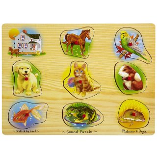 Hangot adó fogantyús formaberakó, Háziállatok (Melissa&Doug, 9 db-os bébi fajáték, 0-3 év)