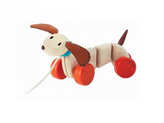 Húzható kutyus, Plan Toys mozgásfejlesztő fa bébijáték