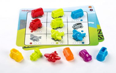 Járműves matekos játék, Miniland fejlesztő készlet, logikai játék (45340, 3-5 év)