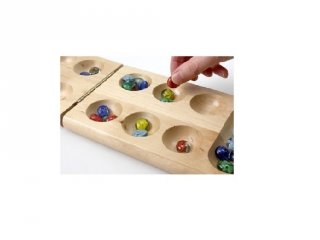 Kalaha, fa logikai játék üveg kövekkel (2394, Mancala, kétszemélyes stratégiai társasjáték, 8-99 év)