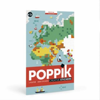 Kreatív poszter készítés 1600 db puzzle matricával, Világtérkép (Poppik, 7-12 év)