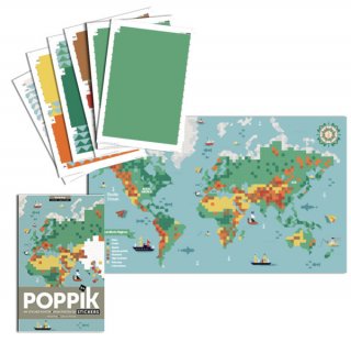 Kreatív poszter készítés 1600 db puzzle matricával, Világtérkép (Poppik, 7-12 év)