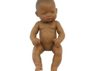 Latin-amerikai lány baba haj nélkül, 32 cm (miniland, Newborn Baby Doll Hispanic Girl, babajáték, 3-8 év)