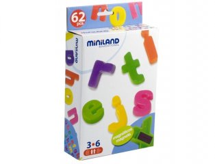 Mágneses betűk, Kisbetű (Miniland, 97926, 62 db-os betűkészlet, 3-7 év)