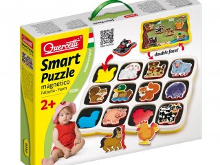 Mágneses, háziállatos formakirakó és képalkotó egyben (0230, Quercetti, smart puzzle magnetic farm, 12 db-os, kétoldalas táblával, 18hó-3év)