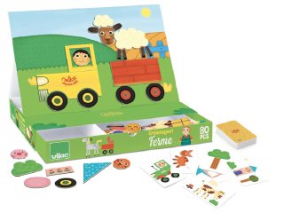 Mágneses utazó játék, Farm (Vilac, 8029, 80 db-os kirakó, 3-5 év)