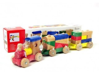 Montessori favonat, 2 vagonnal (Goki, 304, 13 db-os fa építőjáték, 1-4 év) 