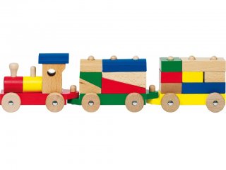 Montessori favonat, 2 vagonnal (Goki, 304, 13 db-os fa építőjáték, 1-4 év) 