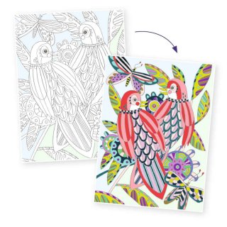 Művészeti műhely, Birds színezőlap készlet, Djeco kreatív szett - 8691 (8-99 év)