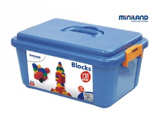 Nagyméretű építőkocka készlet dobozban (Miniland, 32310, 120 db-os építőjáték, 1-5 év) 