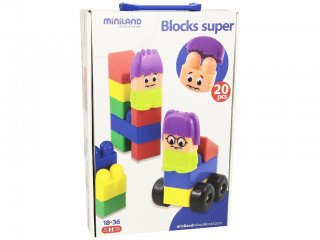 Nagyméretű építőkocka készlet (Miniland, 32335, 20 db-os építőjáték, 1-3 év)