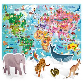 Óriás puzzle 3D állatfigurákkal Világkörüli út, 108 db-os kirakó (Headu, 5-10 év)