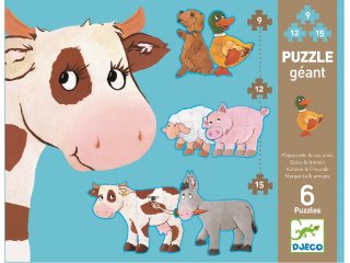Óriás puzzle, Farm állatai (Djeco, 7111, vegyes darabszámú kirakó, 3-6 év)