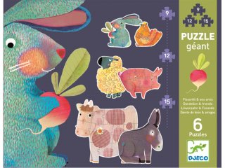 Óriás puzzle, Farmállatok (Djeco, 7145, vegyes darabszámú kirakó, 3-6 év)
