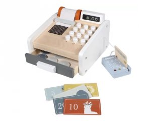 Pénztárgép bankkártya leolvasóval, fa szerepjáték (Tryco, 303005, 3-8 év)