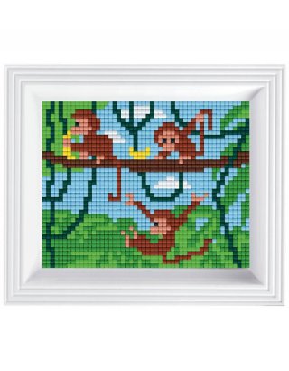 Pixelhobby képkészlet, játékos majmok (31255, 10x12 cm-es alaplap, színek, képkeret, 7-99 év)