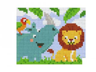 Pixelhobby képkészlet, orrszarvú és oroszlán (801365, 1db alaplap + színek, 7-99 év)
